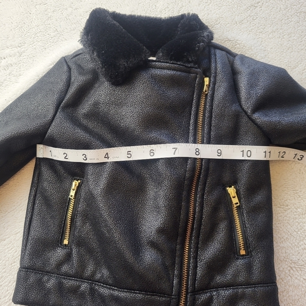 OshKosh Toddler Faux Leather Faux Fur Black Moto Style Jacket Size 18 Months - Picture 5 of 7